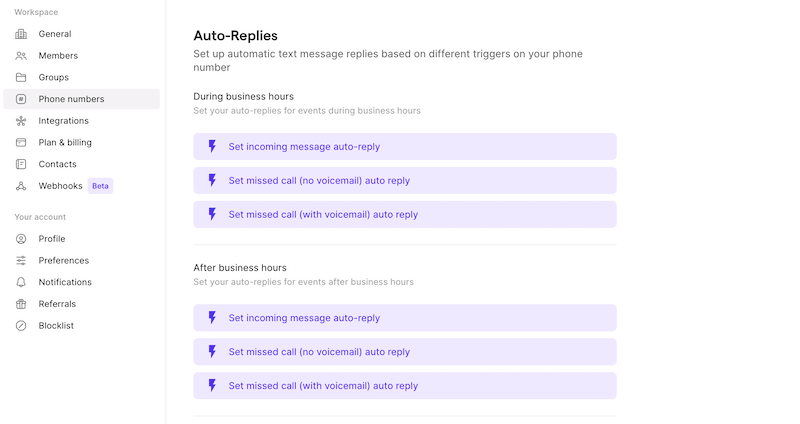 Adding auto-replies from the OpenPhone web or desktop app